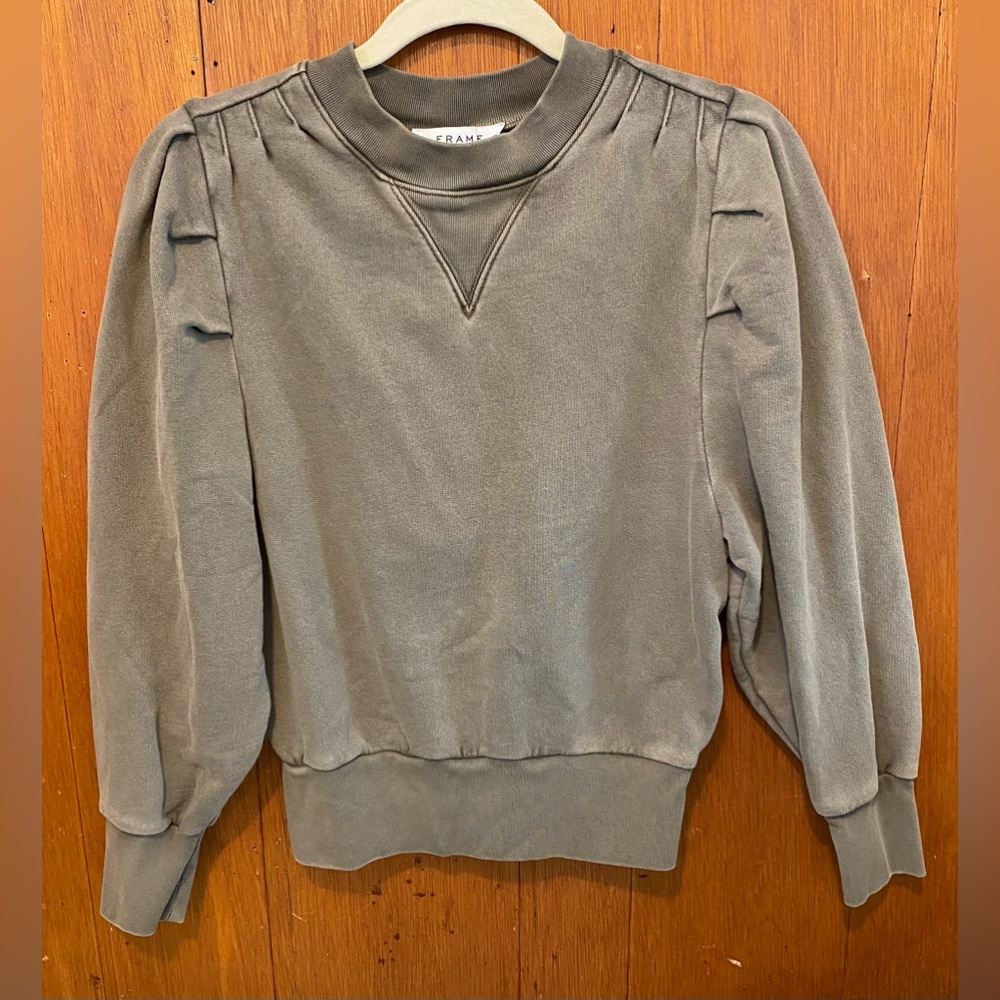 FRAME Distressed Green Puff Sleeve Sweatshirt - size XS